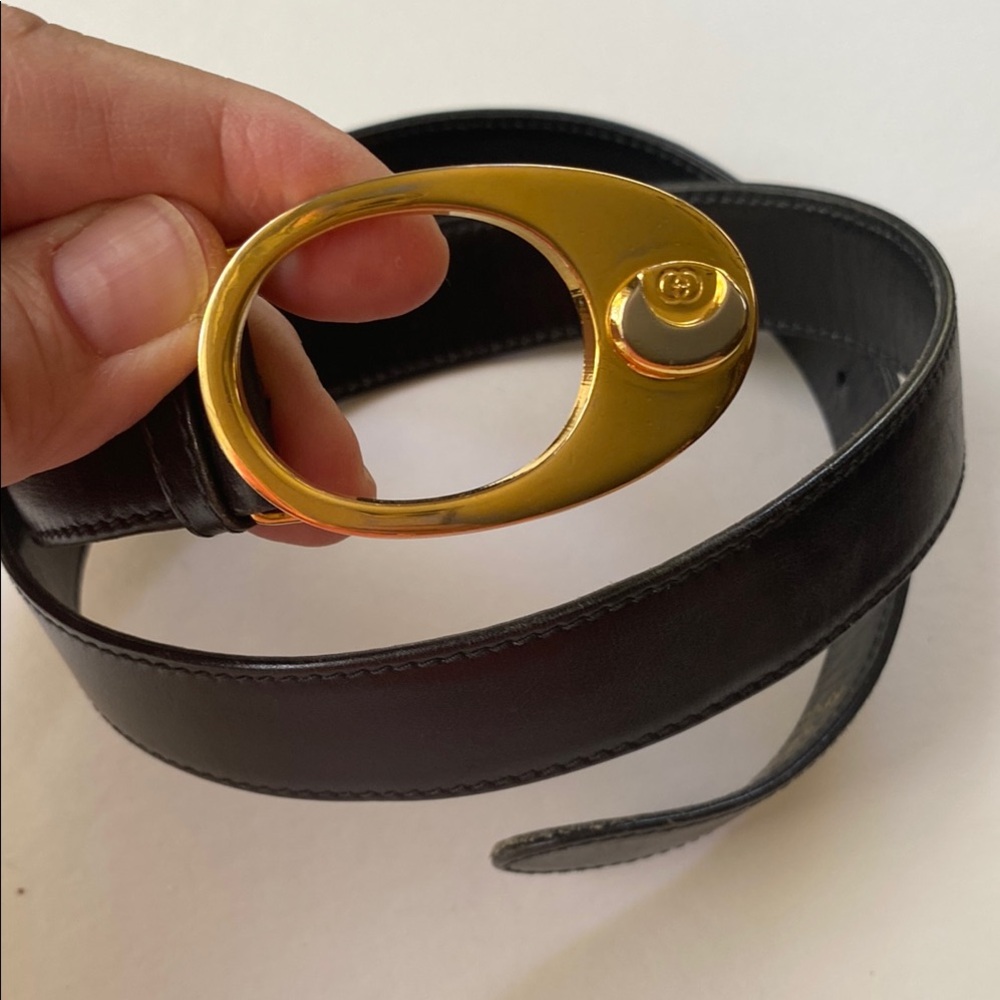 Vintage Gucci Gold and Black Women's Leather Belt